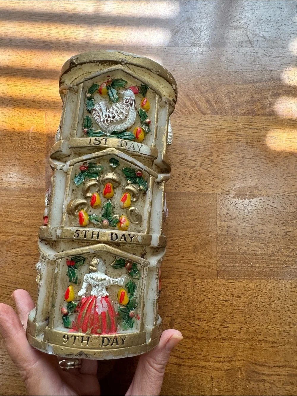 Vintage Pillar Candle 12 Days of Christmas 9”
